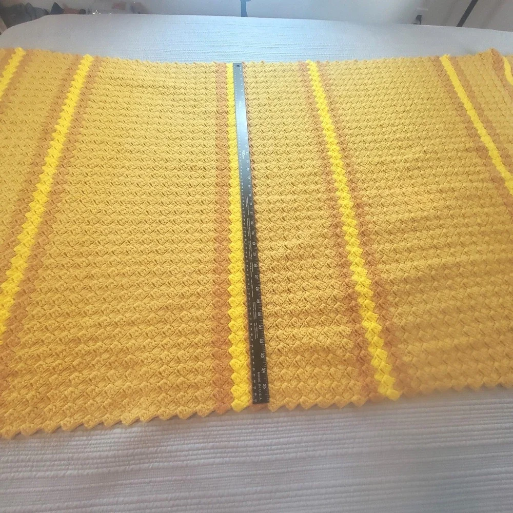 Vintage Handmade Crochet Lap Blanket Retro 70s Burnt Orange Mustard Yellow Throw